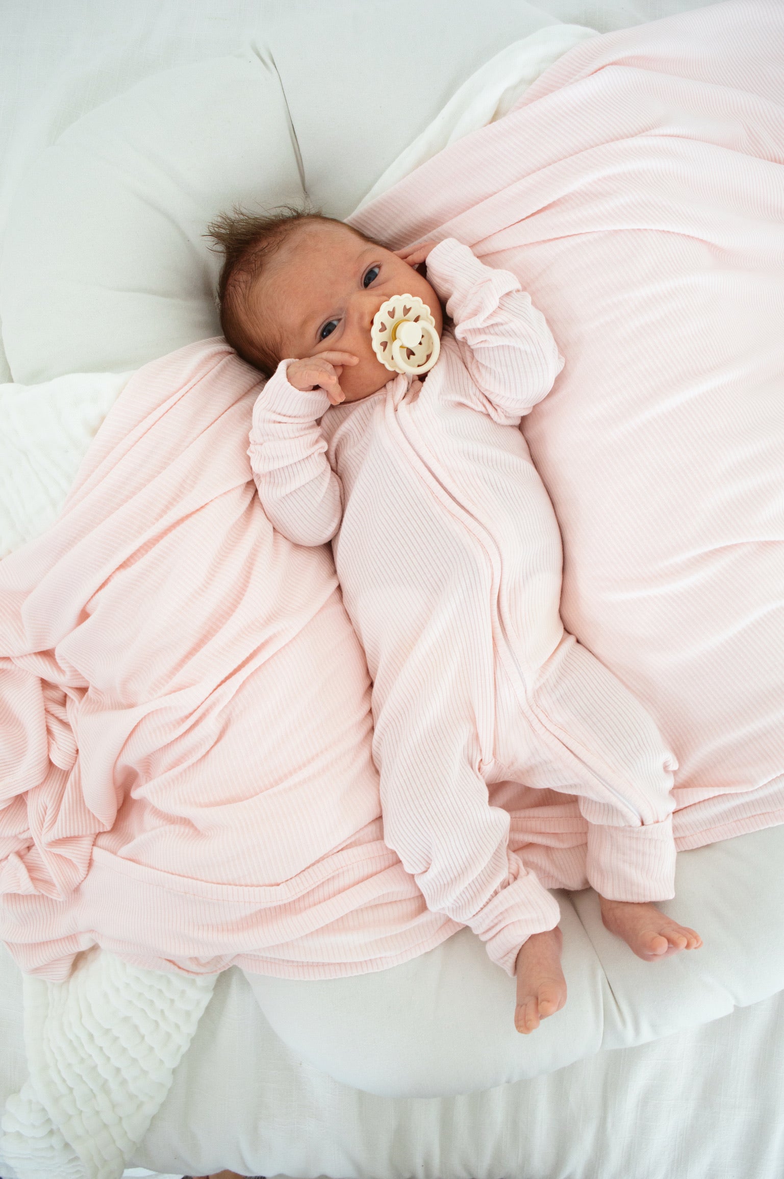 Ribbed Bubblegum Bamboo Zip Onesie