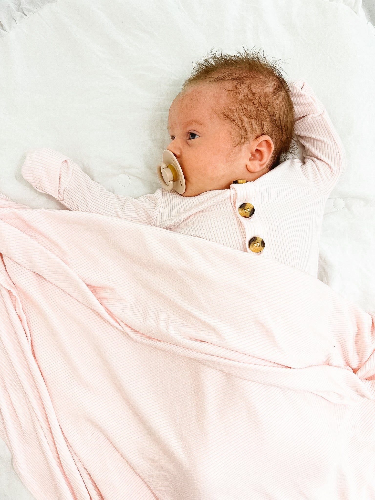 Ribbed Bubblegum Welcome Baby Bundle Set: Blanket, Hat, Knotted Gown