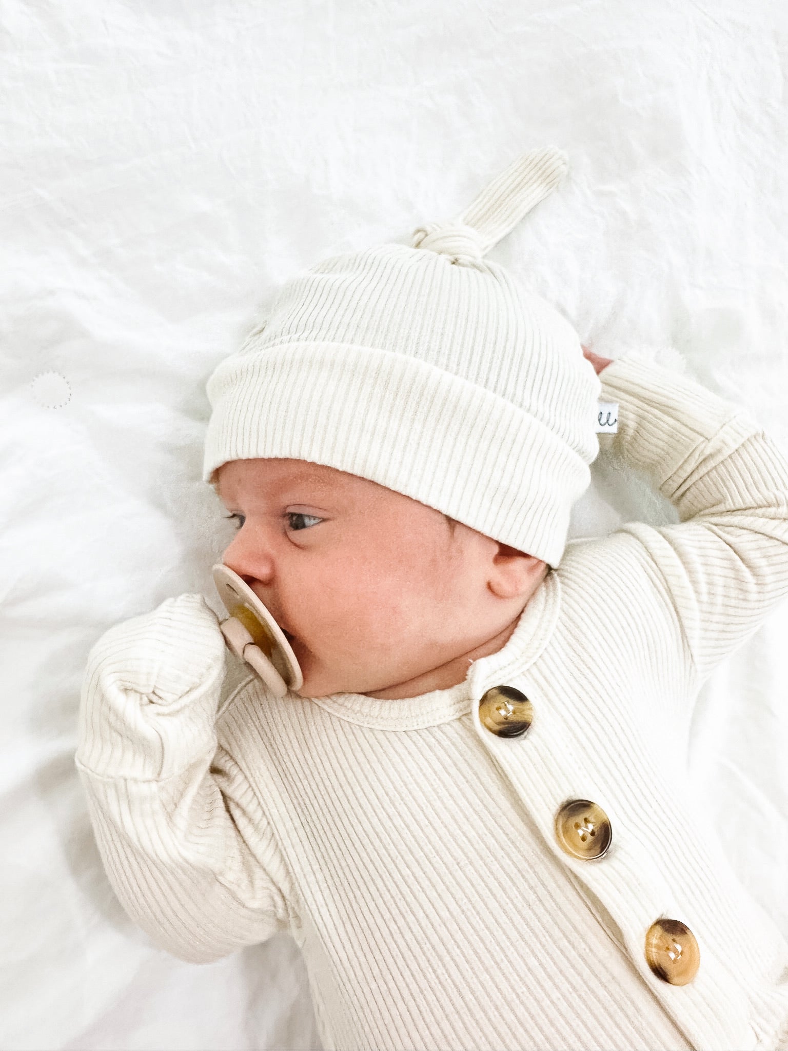 Ribbed Cream Welcome Baby Bundle Set: Blanket, Hat, Knotted Gown