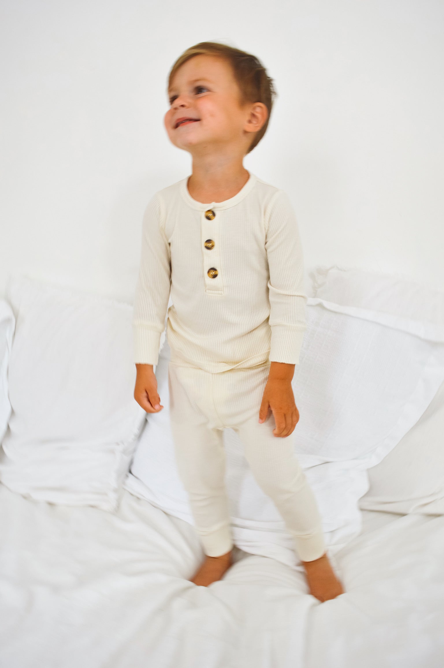 Ribbed Cream Two Piece Button Down Set