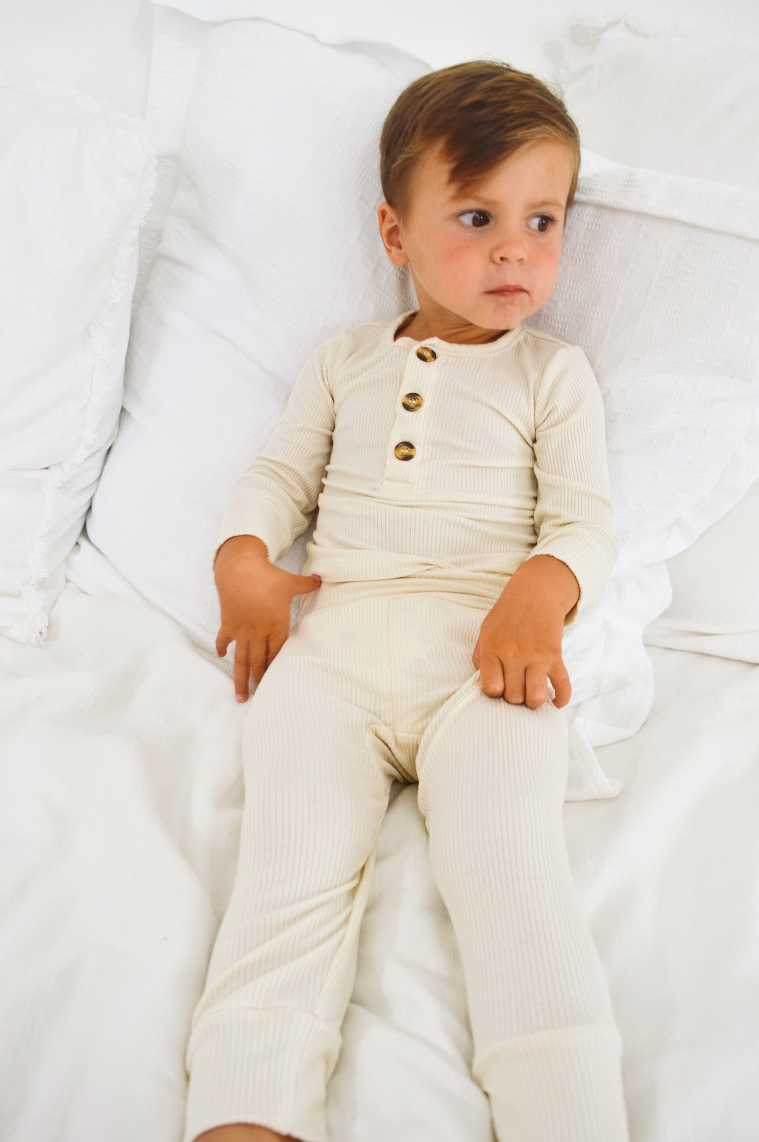Ribbed Cream Two Piece Button Down Set