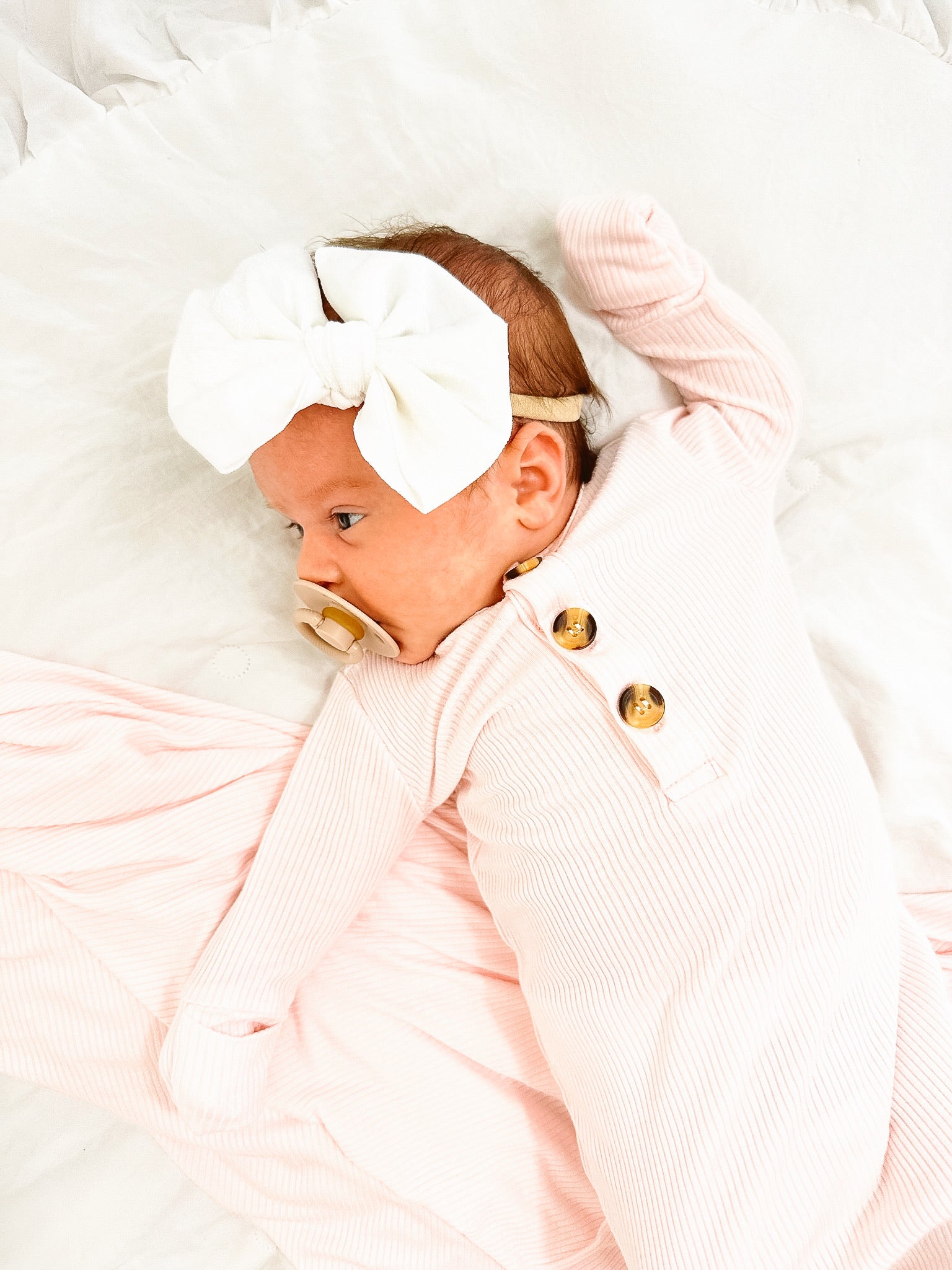 Ribbed Bubblegum Welcome Baby Bundle Set: Blanket, Headband, Knotted Gown