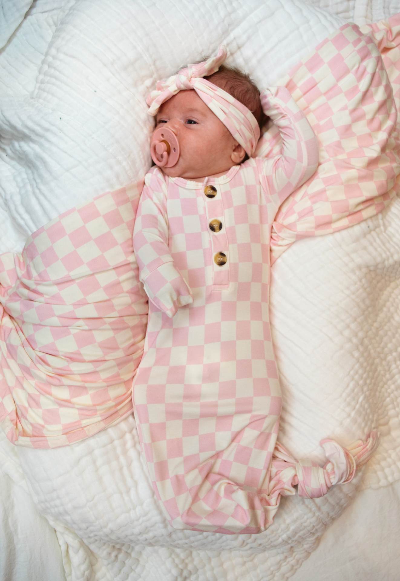 Madden Bubblegum Welcome Baby Bundle Set: Blanket, Headband, Knotted Gown