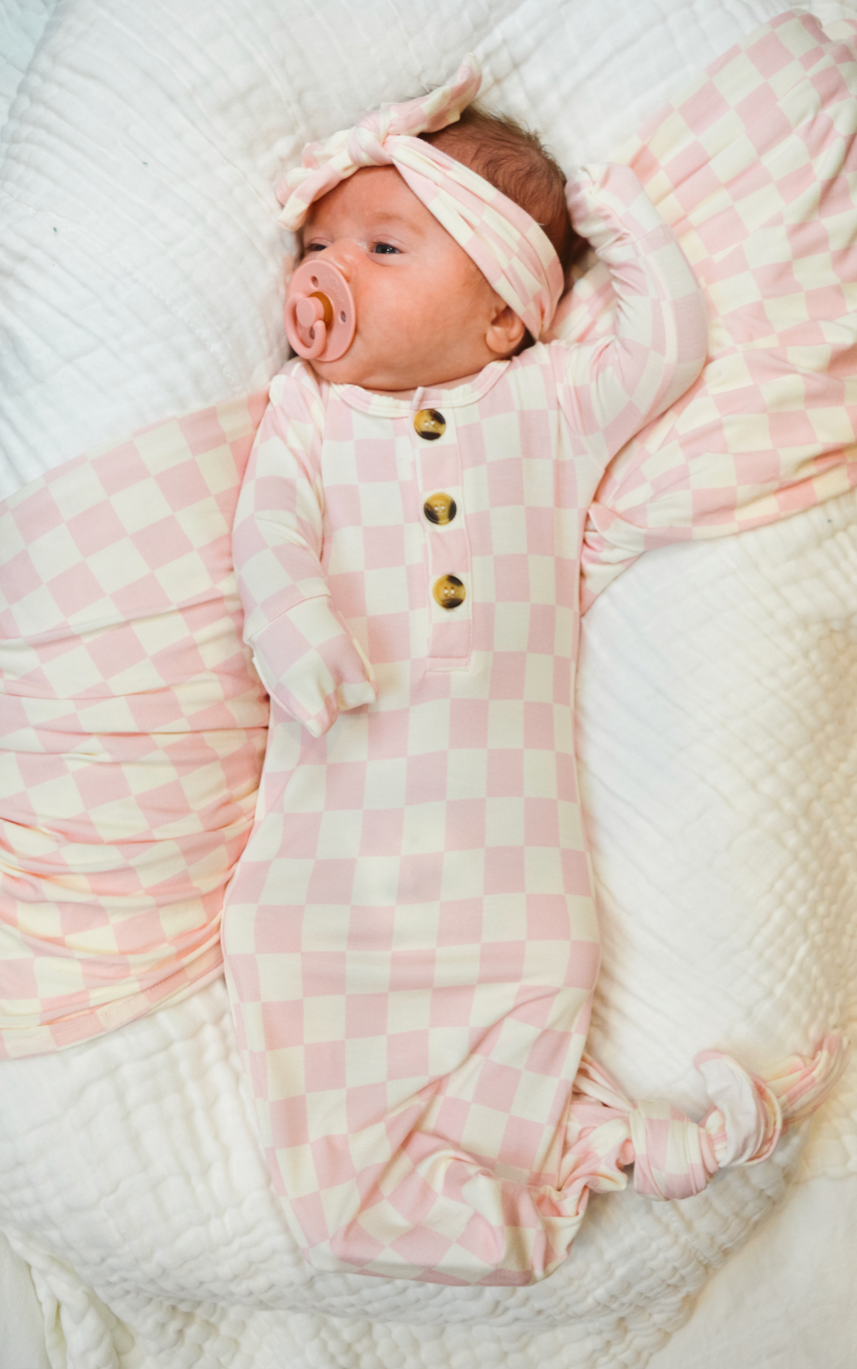 Madden Bubblegum Welcome Baby Bundle Set: Blanket, Headband, Knotted Gown