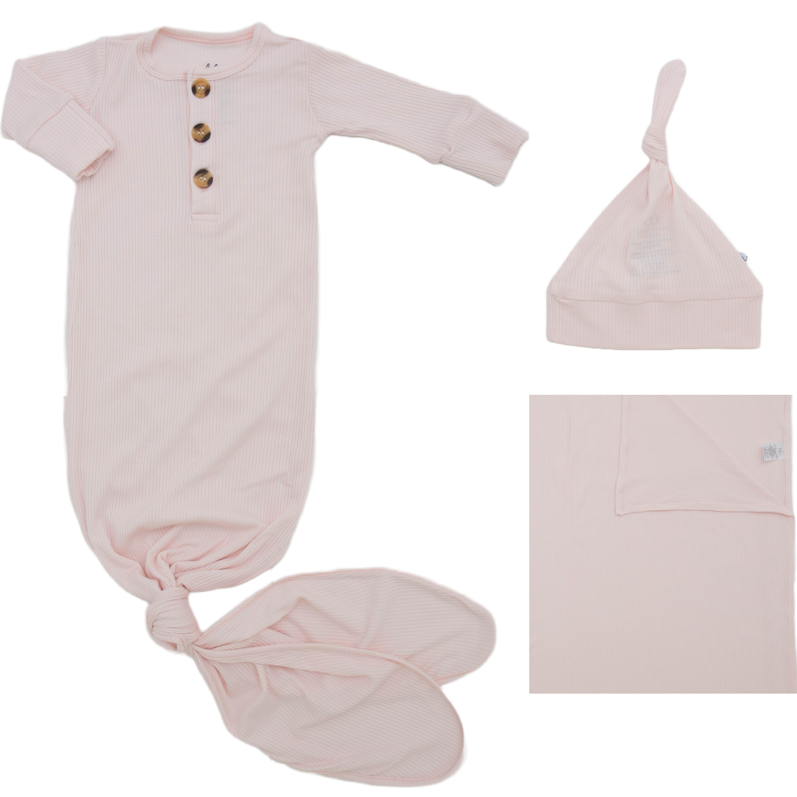 Ribbed Bubblegum Welcome Baby Bundle Set: Blanket, Hat, Knotted Gown