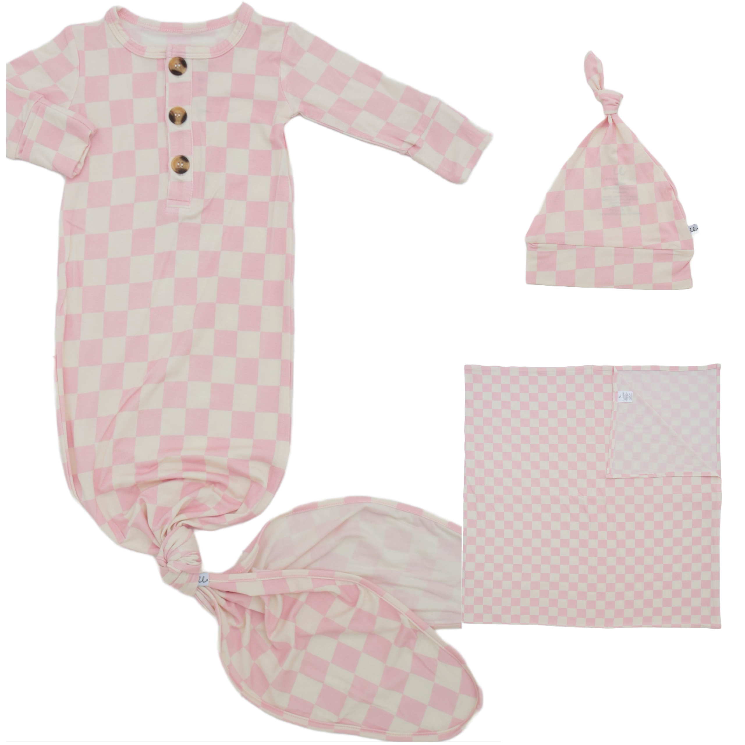 Madden Bubblegum Welcome Baby Bundle Set: Blanket, Hat, Knotted Gown