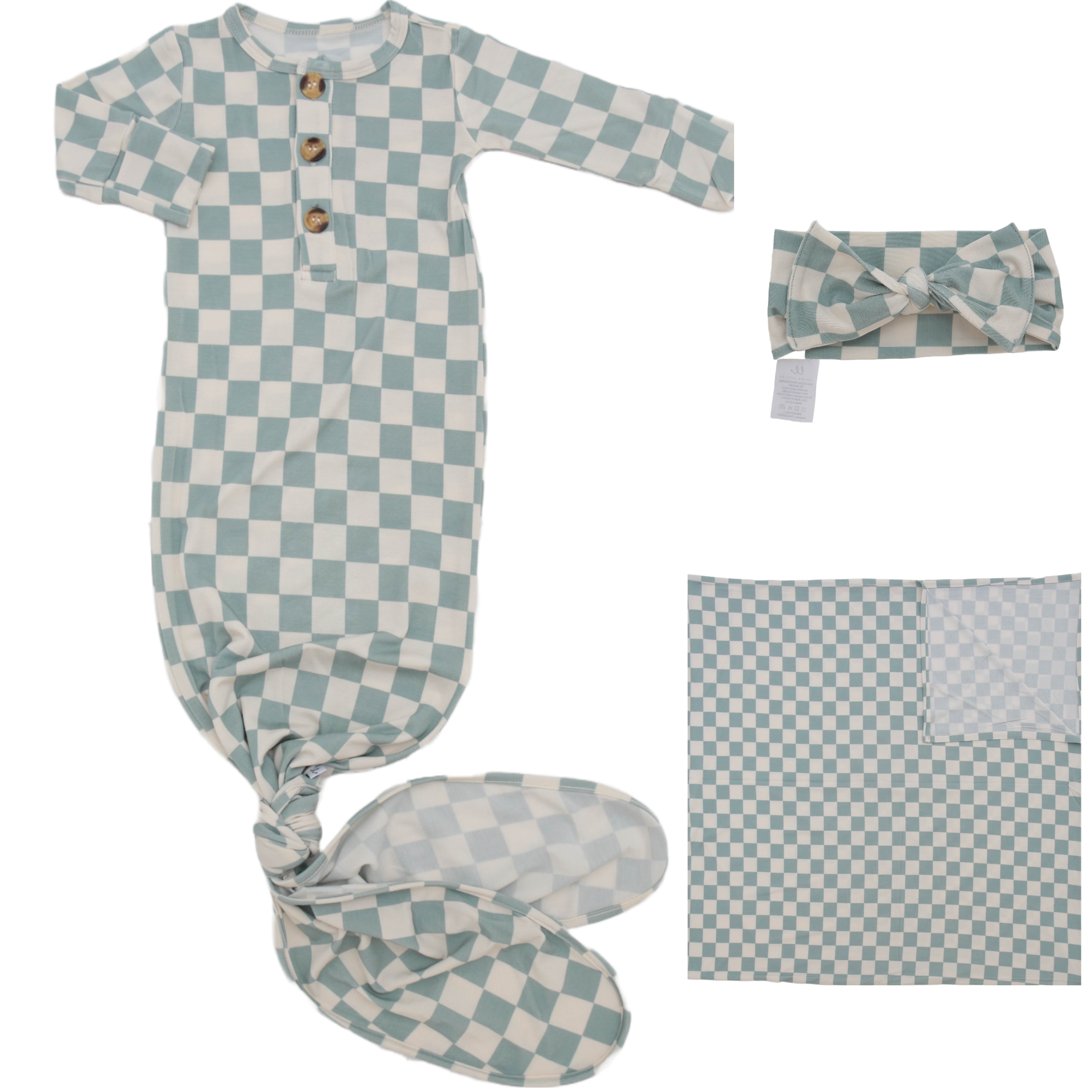 Madden Jade Welcome Baby Bundle Set: Blanket, Headband, Knotted Gown