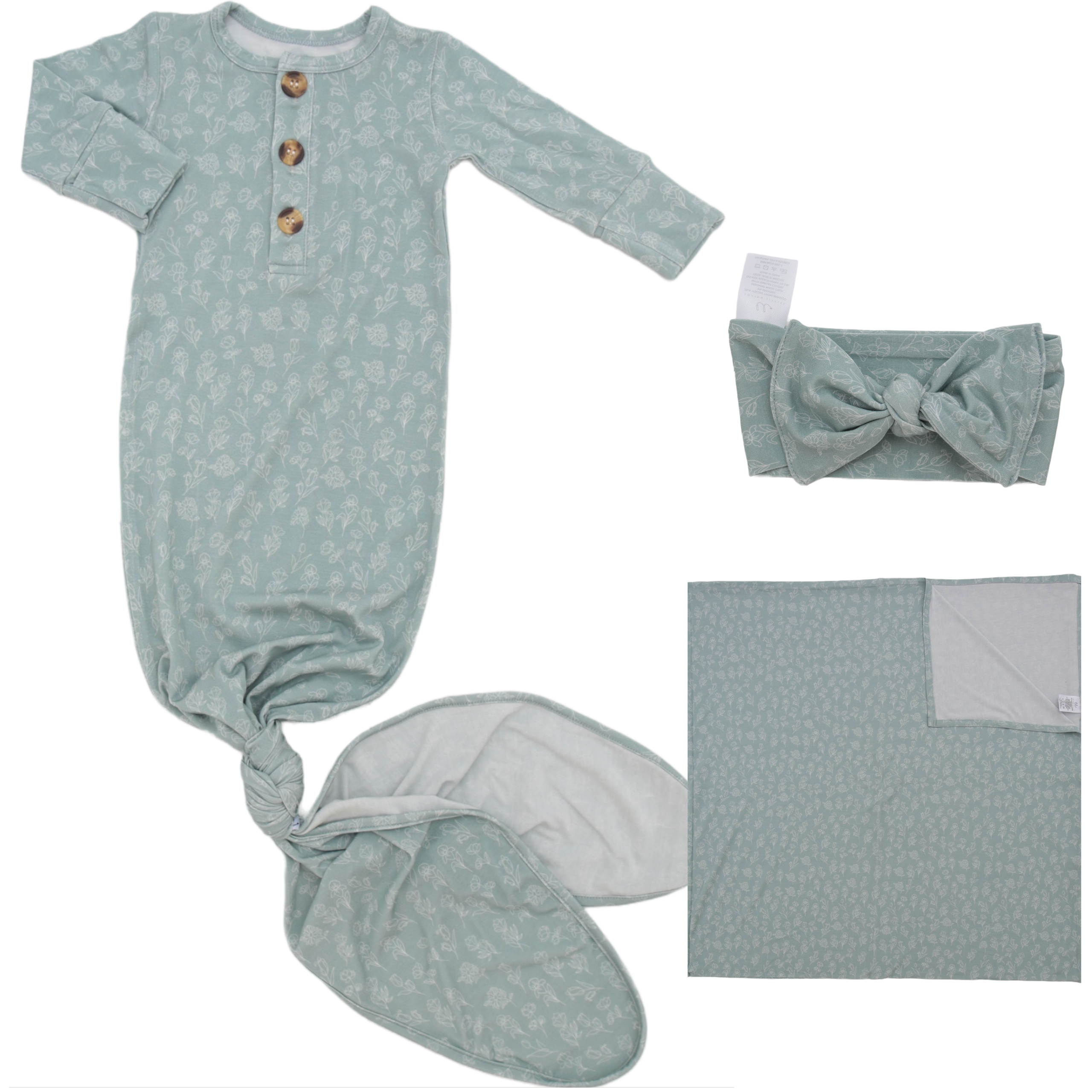 Lennon Jade Welcome Baby Bundle Set: Blanket, Headband, Knotted Gown