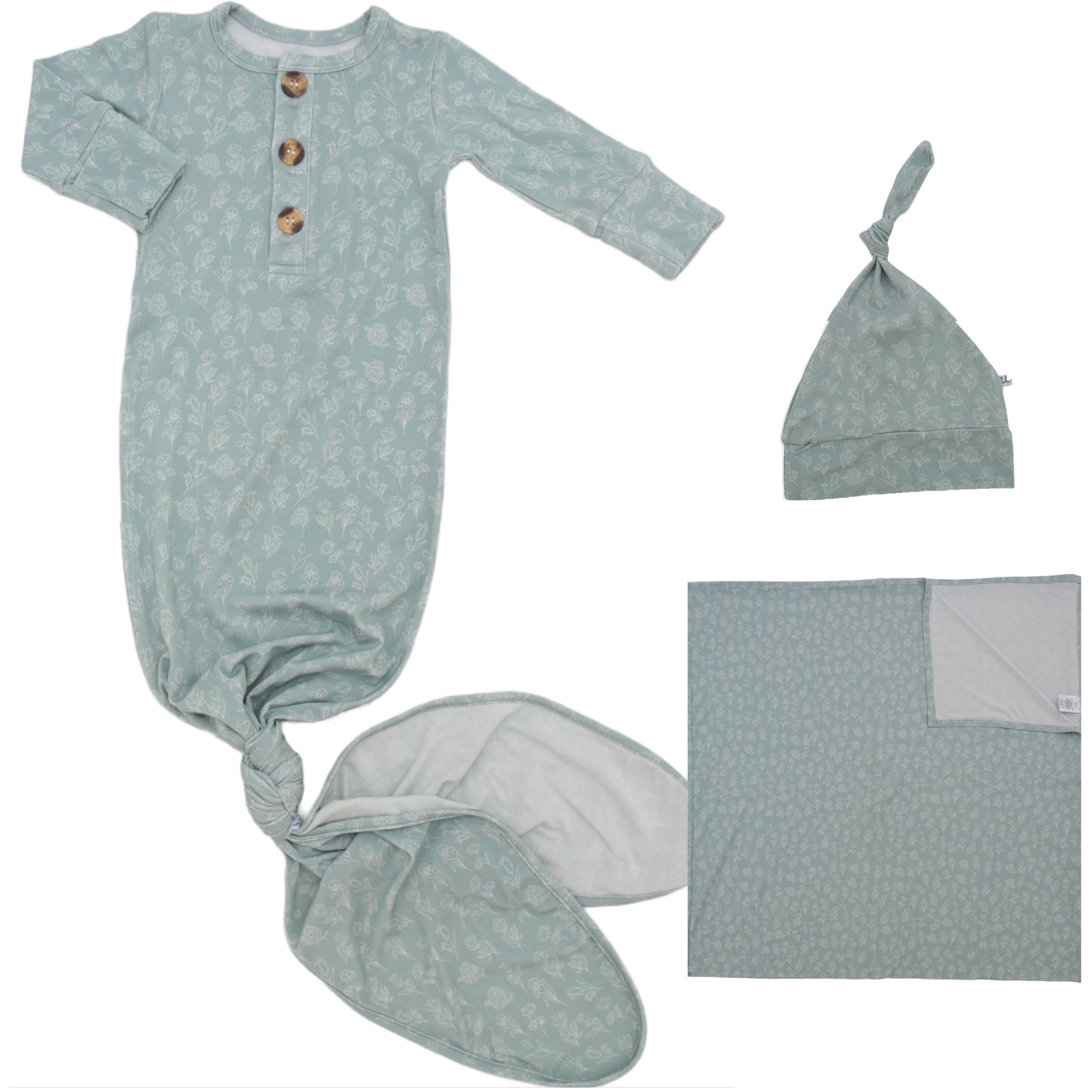 Lennon Jade Welcome Baby Bundle Set: Blanket, Hat, Knotted Gown