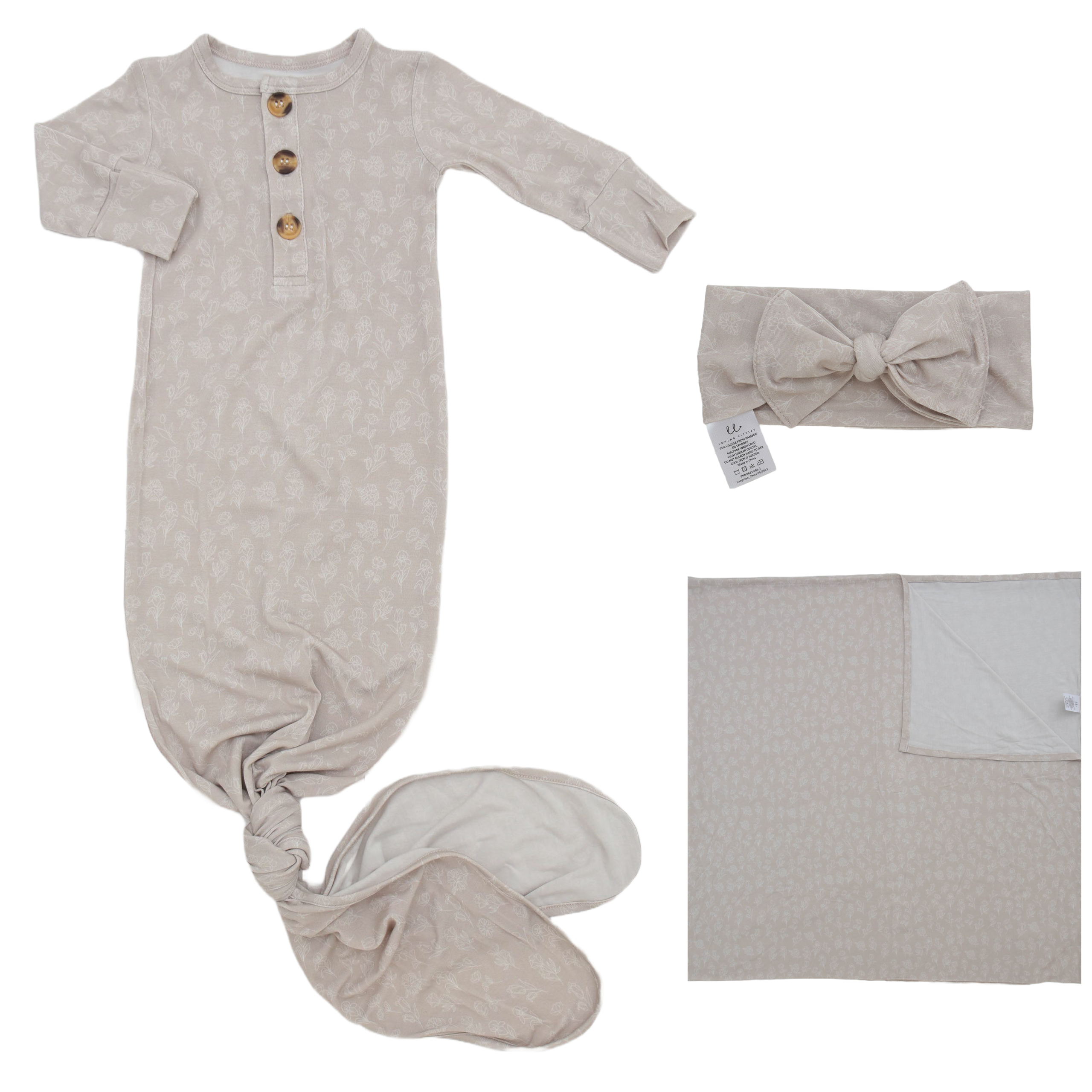 Lennon Desert Welcome Baby Bundle Set: Blanket, Headband, Knotted Gown