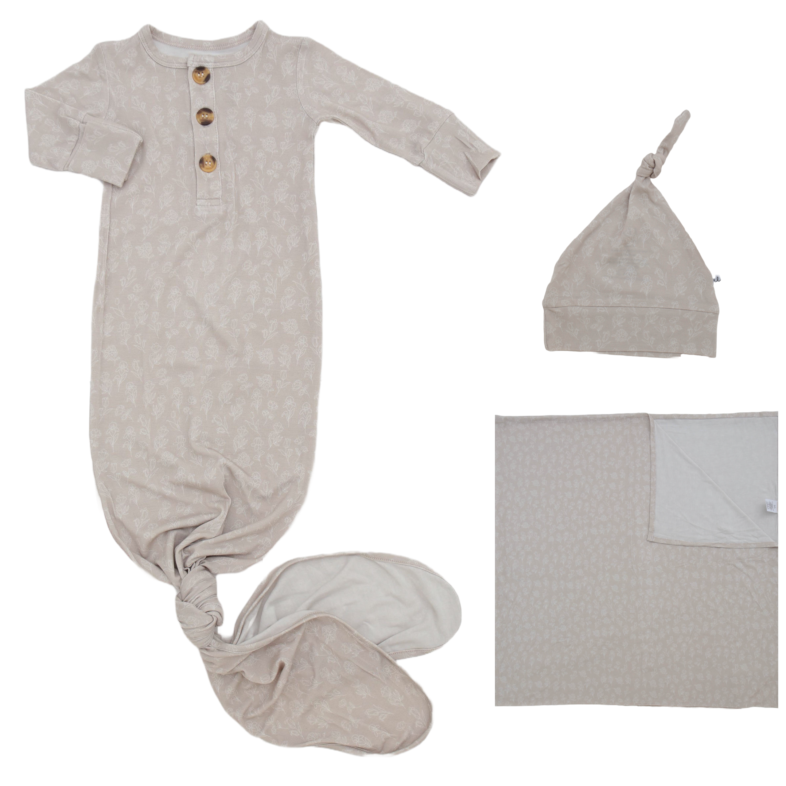 Lennon Desert Welcome Baby Bundle Set: Blanket, Hat, Knotted Gown