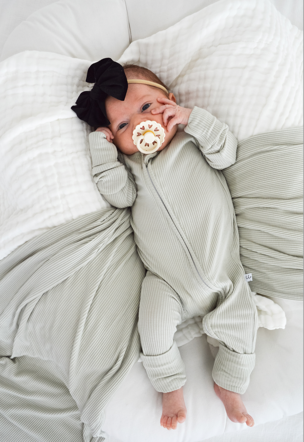 Ribbed Sage Bamboo Zip Onesie