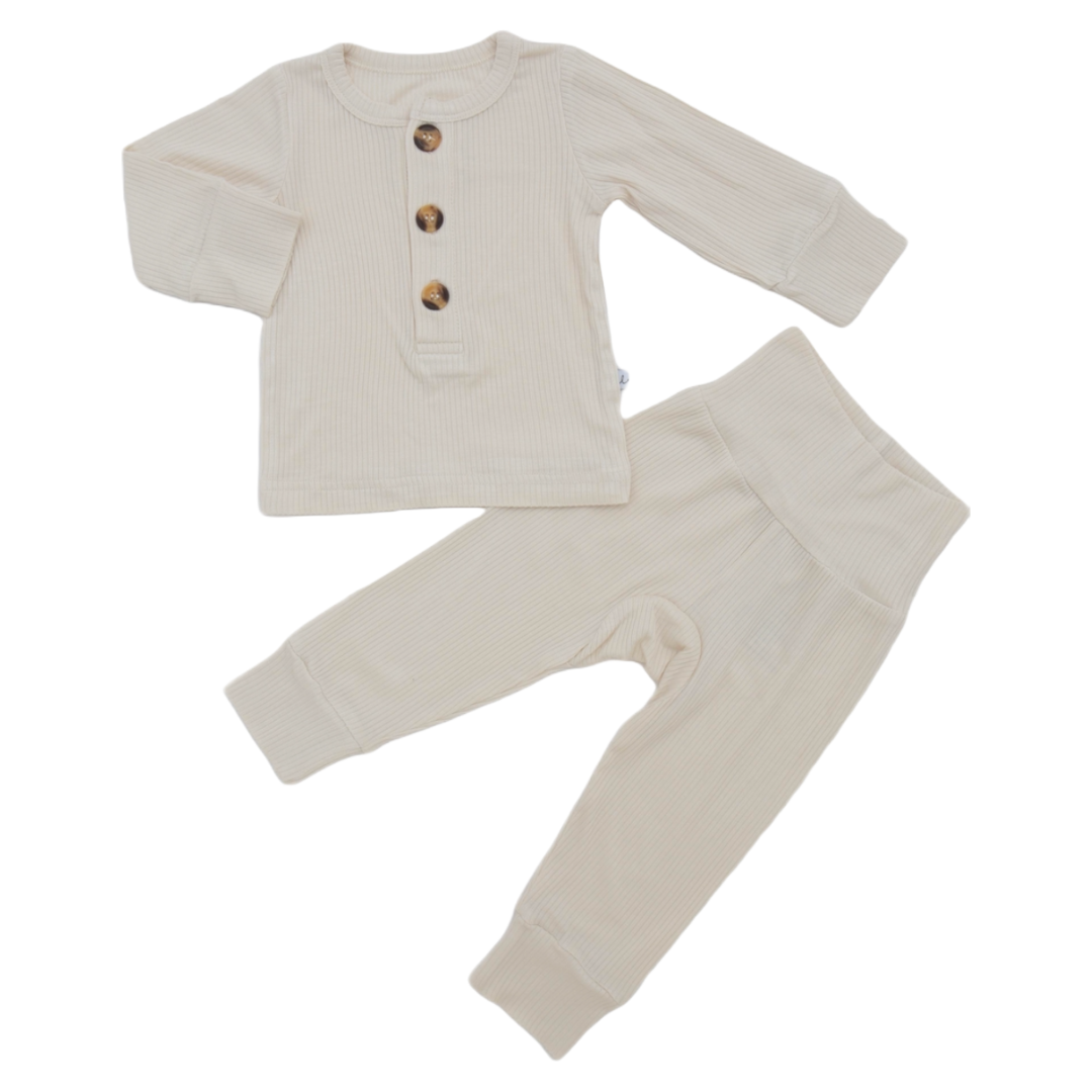 Ribbed Cream Two Piece Button Down Set