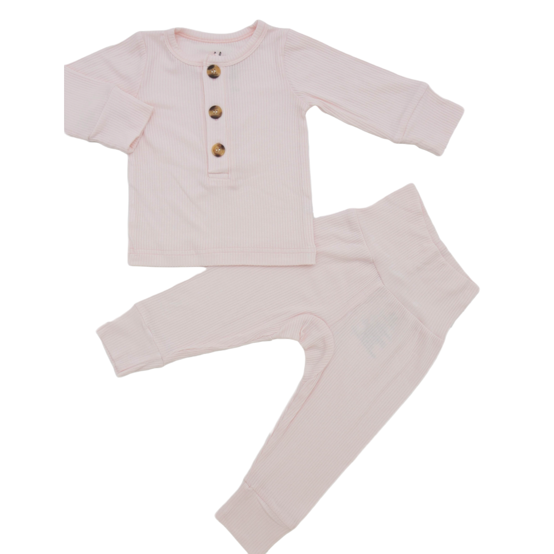 Ribbed Bubblegum Two Piece Button Down Set