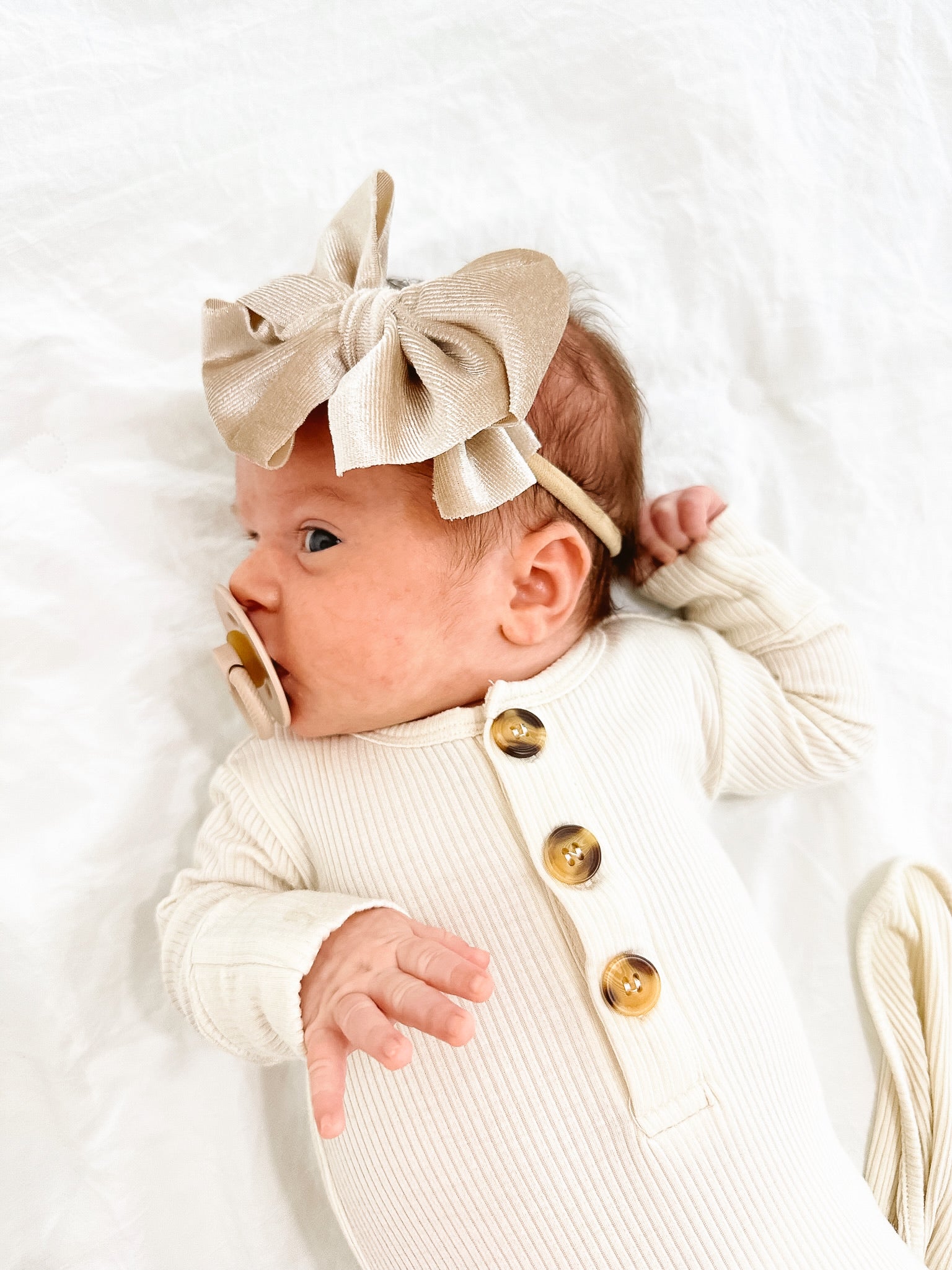 Ribbed Cream Welcome Baby Bundle Set: Blanket, Headband, Knotted Gown