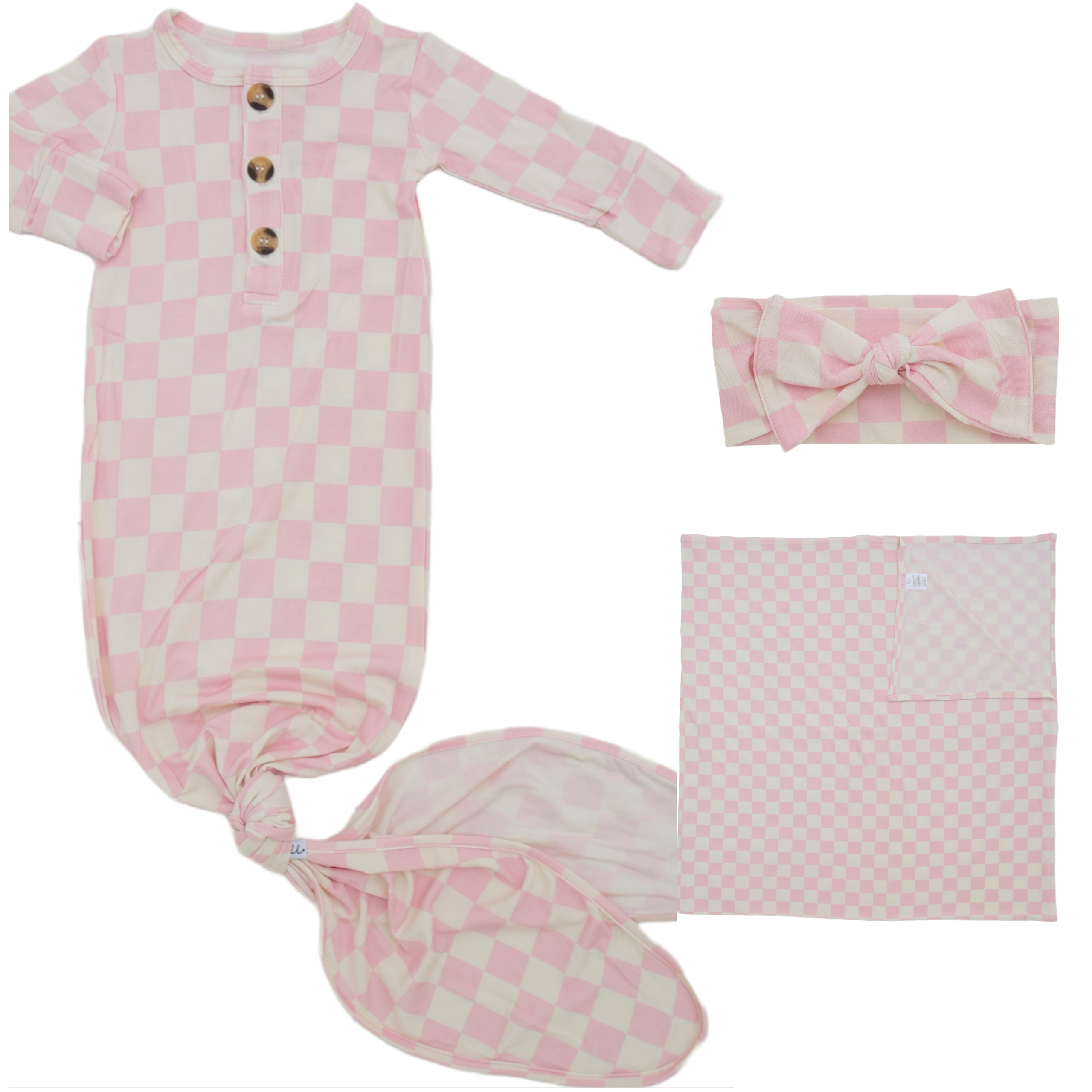 Madden Bubblegum Welcome Baby Bundle Set: Blanket, Headband, Knotted Gown