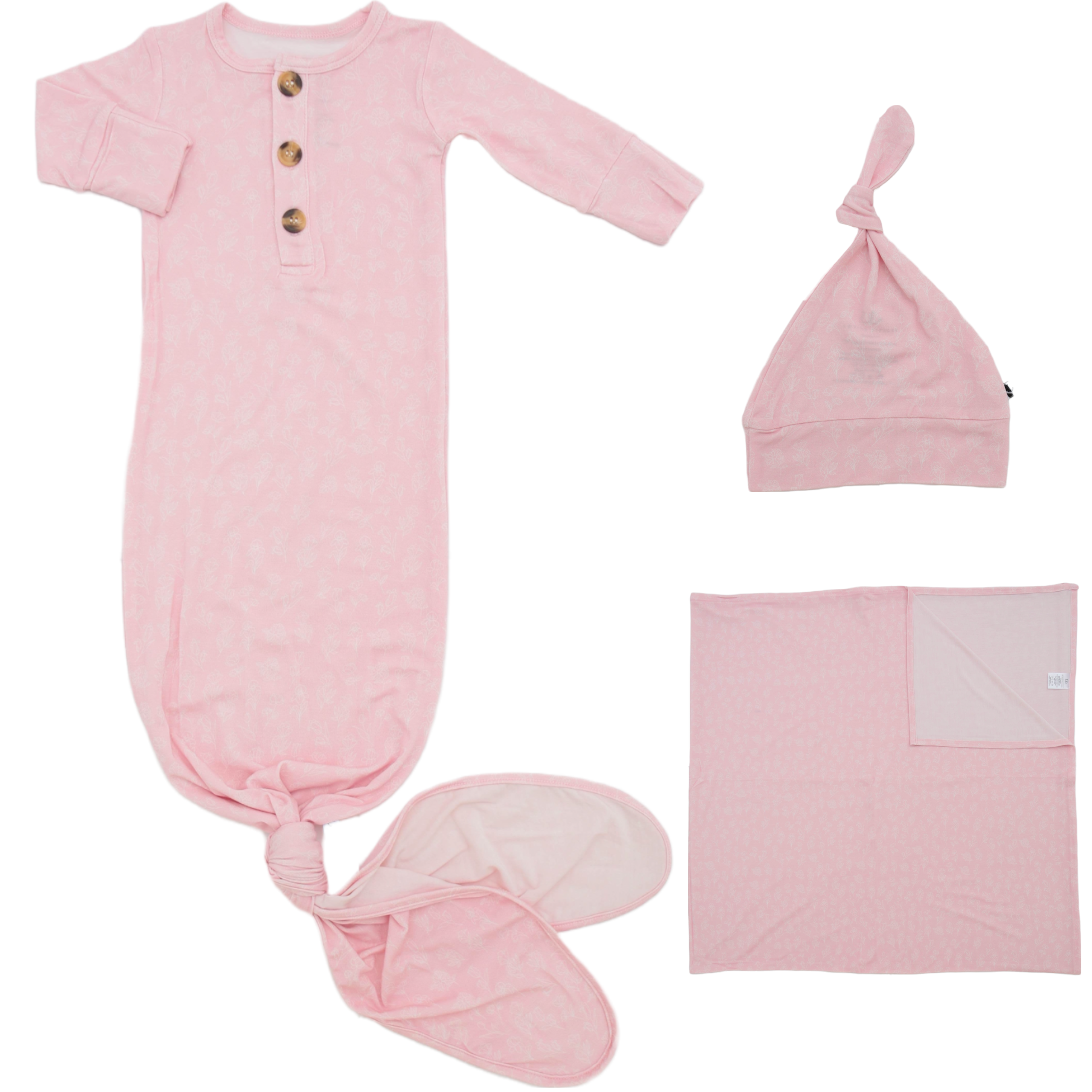 Lennon Bubblegum Welcome Baby Bundle Set: Blanket, Hat, Knotted Gown