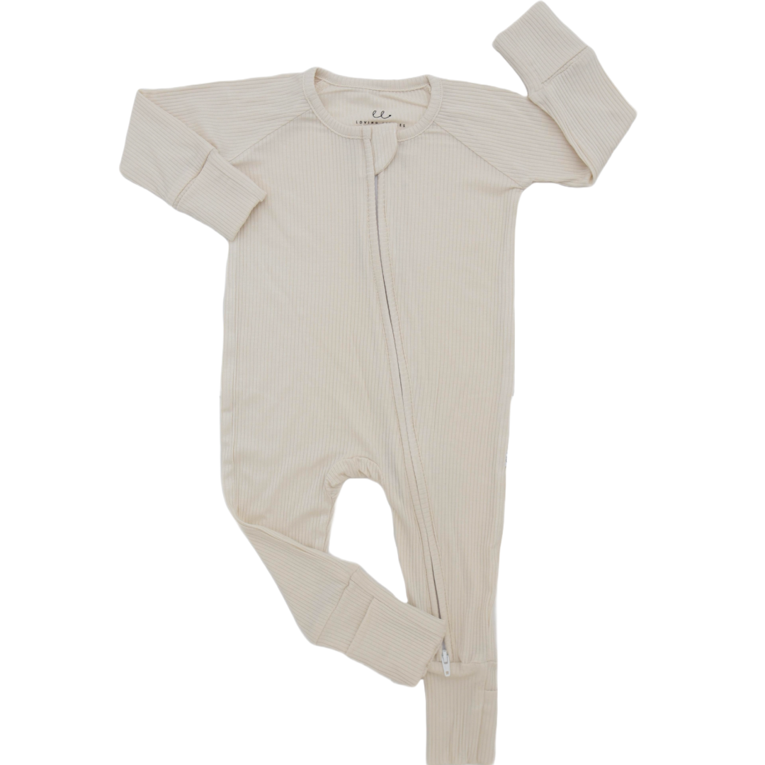 Ribbed Cream Bamboo Zip Onesie