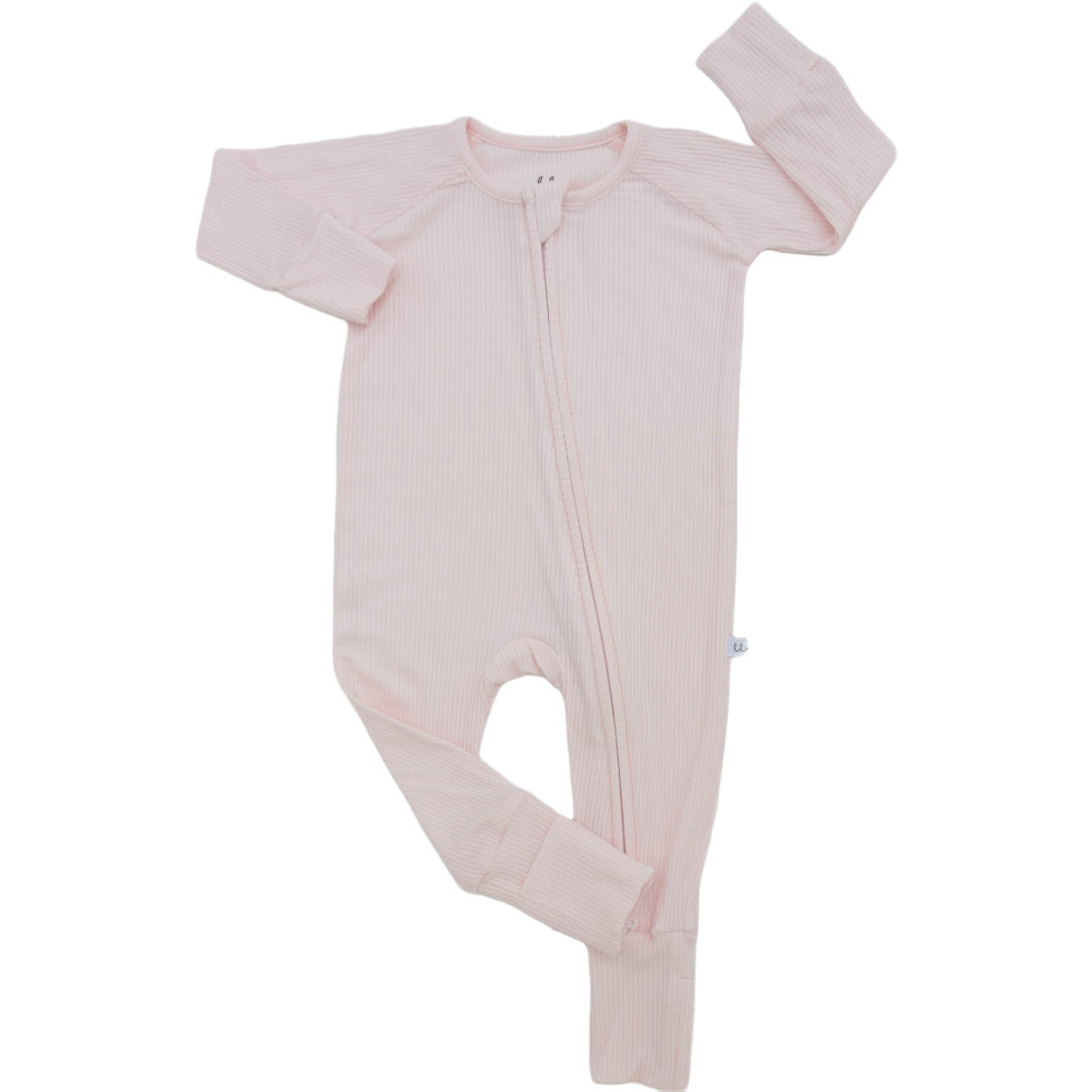 Ribbed Bubblegum Bamboo Zip Onesie