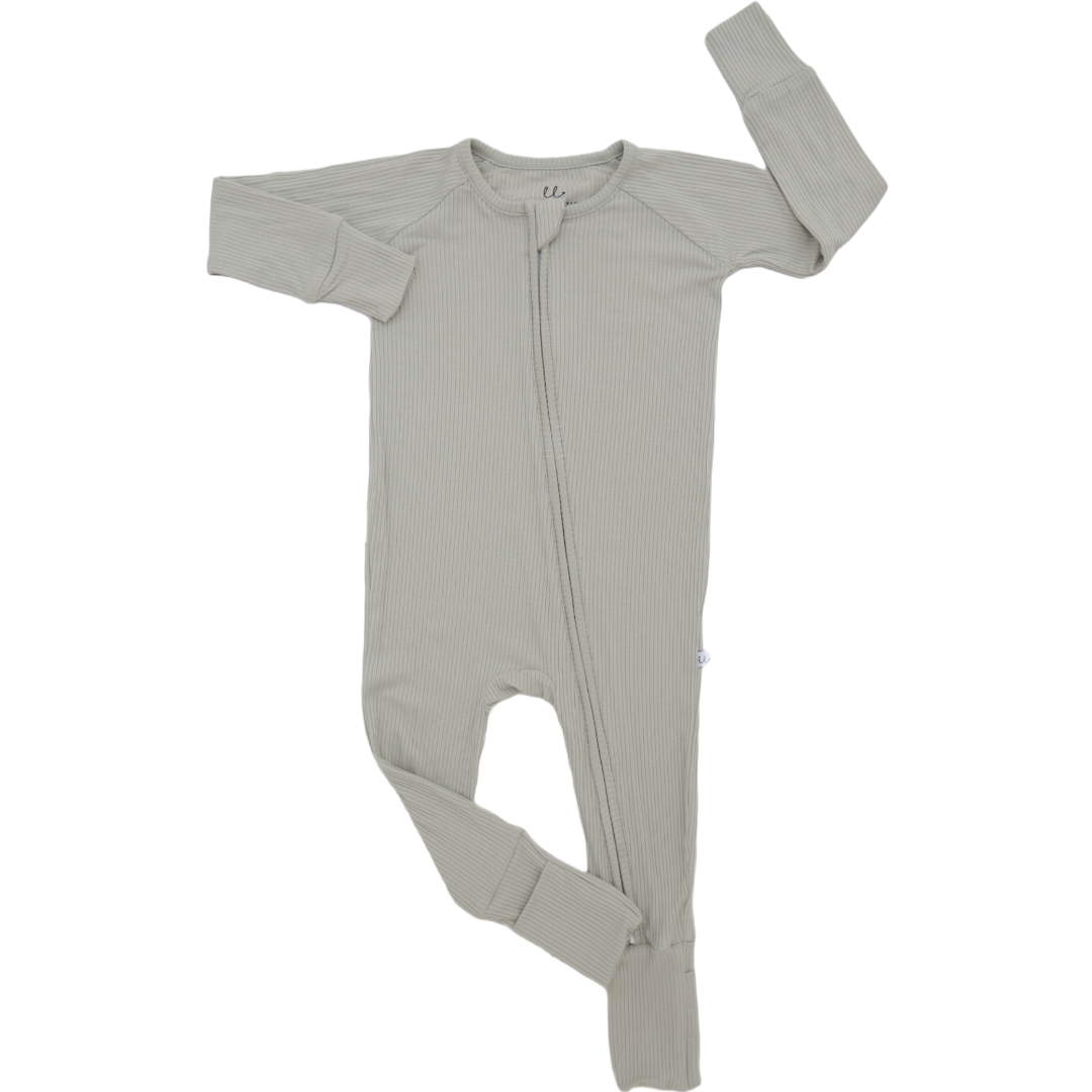 Ribbed Sage Bamboo Zip Onesie