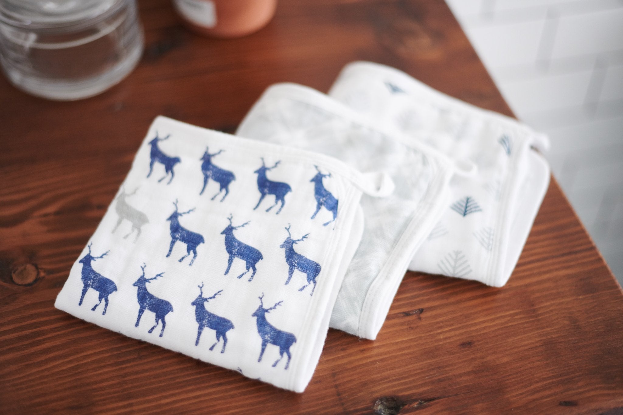 Blue Deer Cotton Washcloth Set 3 pack